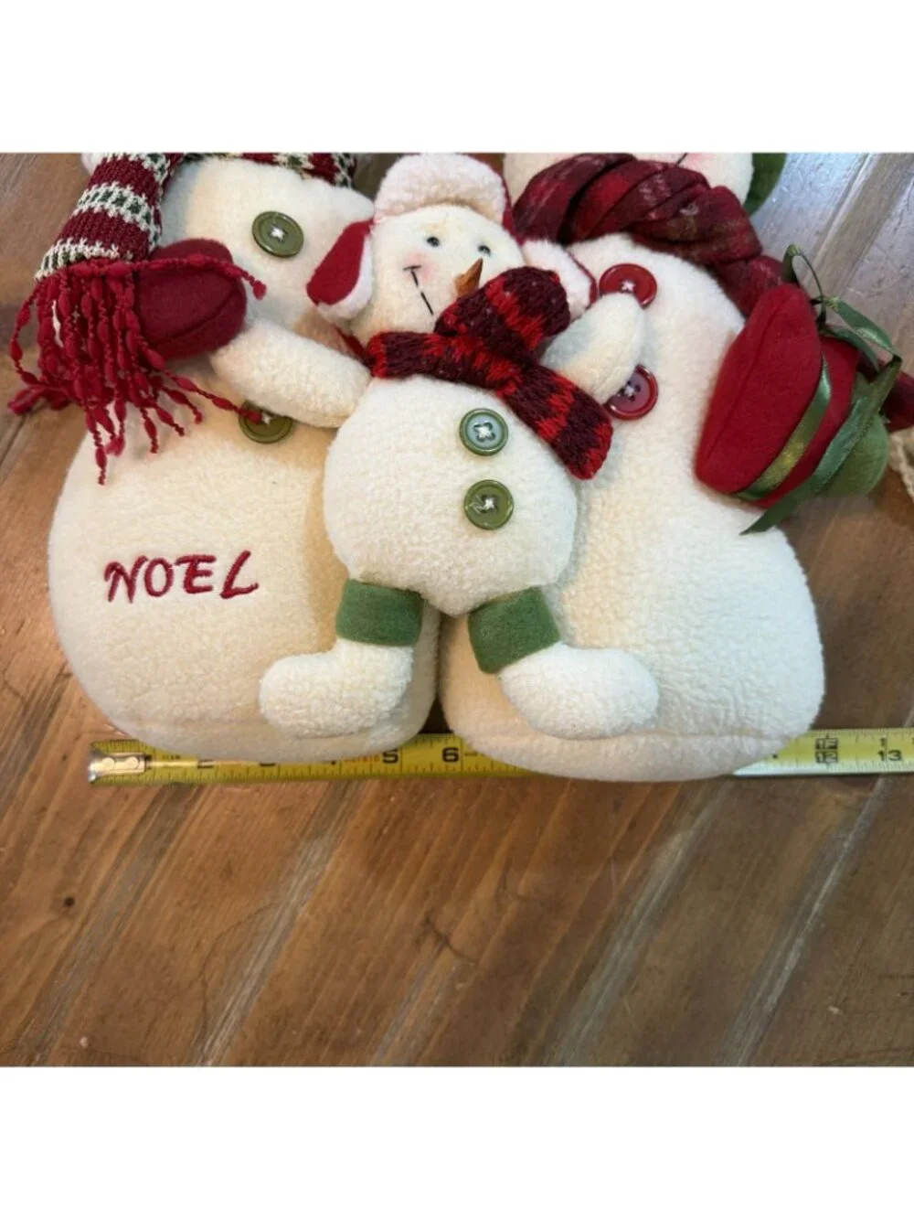 2010 Plush Snowman Family 3-Piece Christmas Holiday Decor Noel 12”x 11”